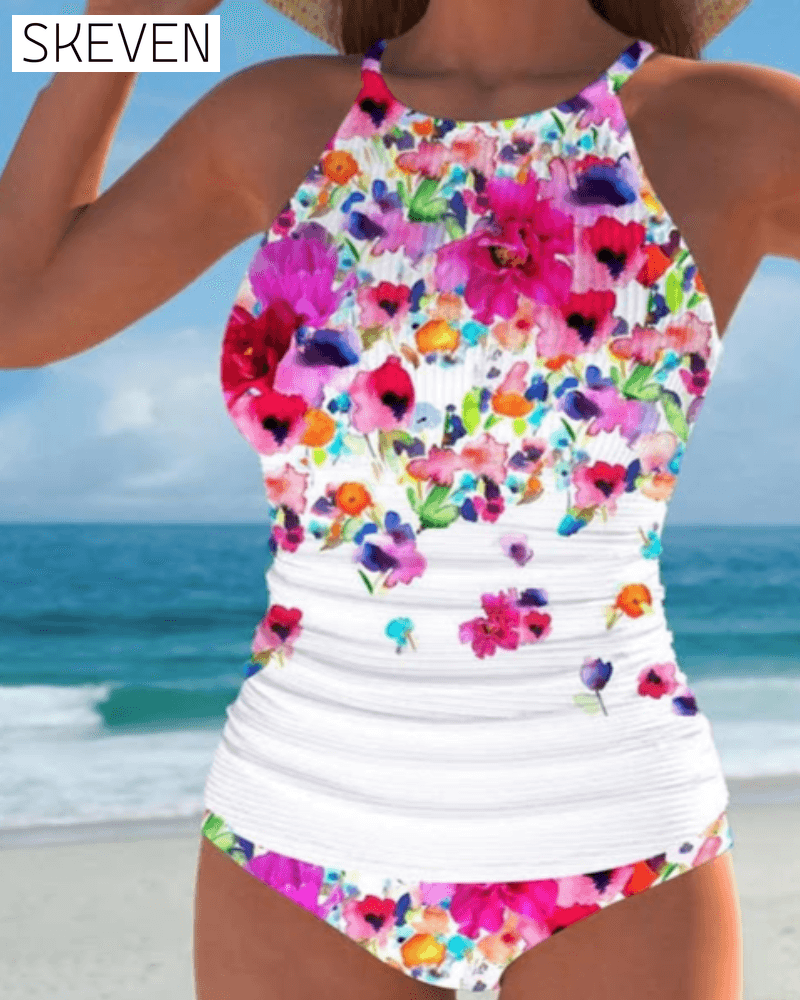 Romantic Halter Neck Floral Swimsuit