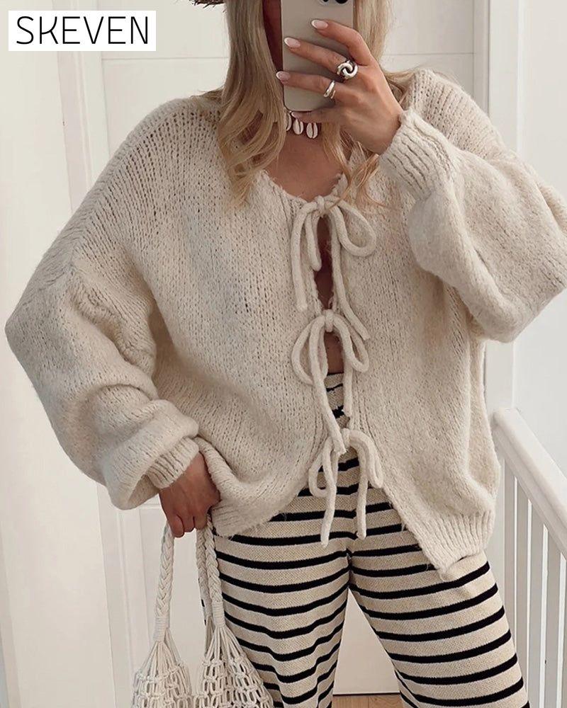 Lässiger, einfarbiger Cardigan mit Schnürung