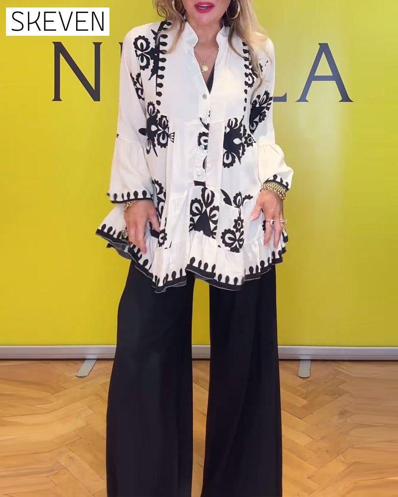 Printed V-neck buttoned elegant blouse blouses & shirts spring summer