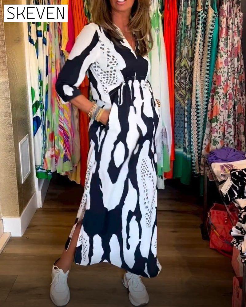 Slit V Neck Long Sleeve Dress 2023 F/W 23BF casual dresses Clothes Dresses Spring