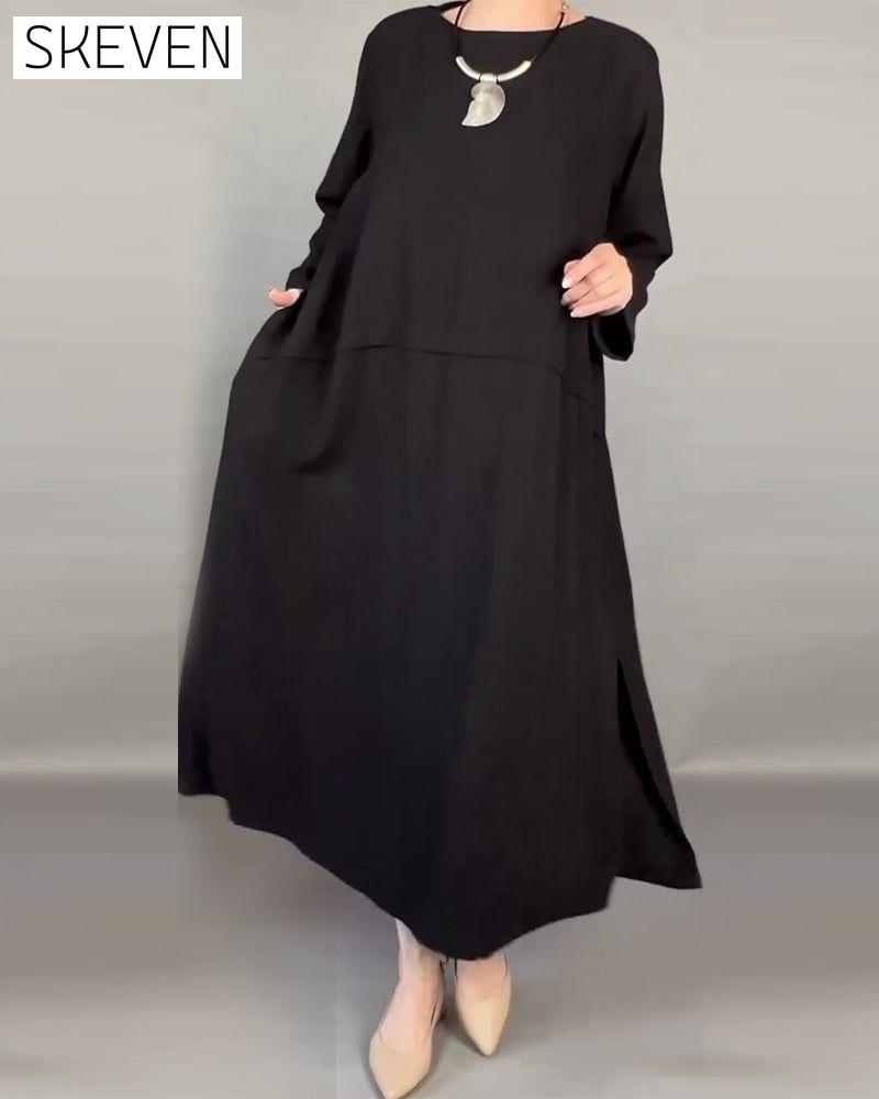 Plus Size Kleid in lockerer Knopfleiste, einfarbig