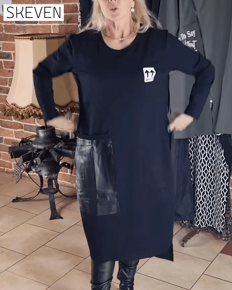 Lockeres Kleid aus PU-Leder in Übergröße