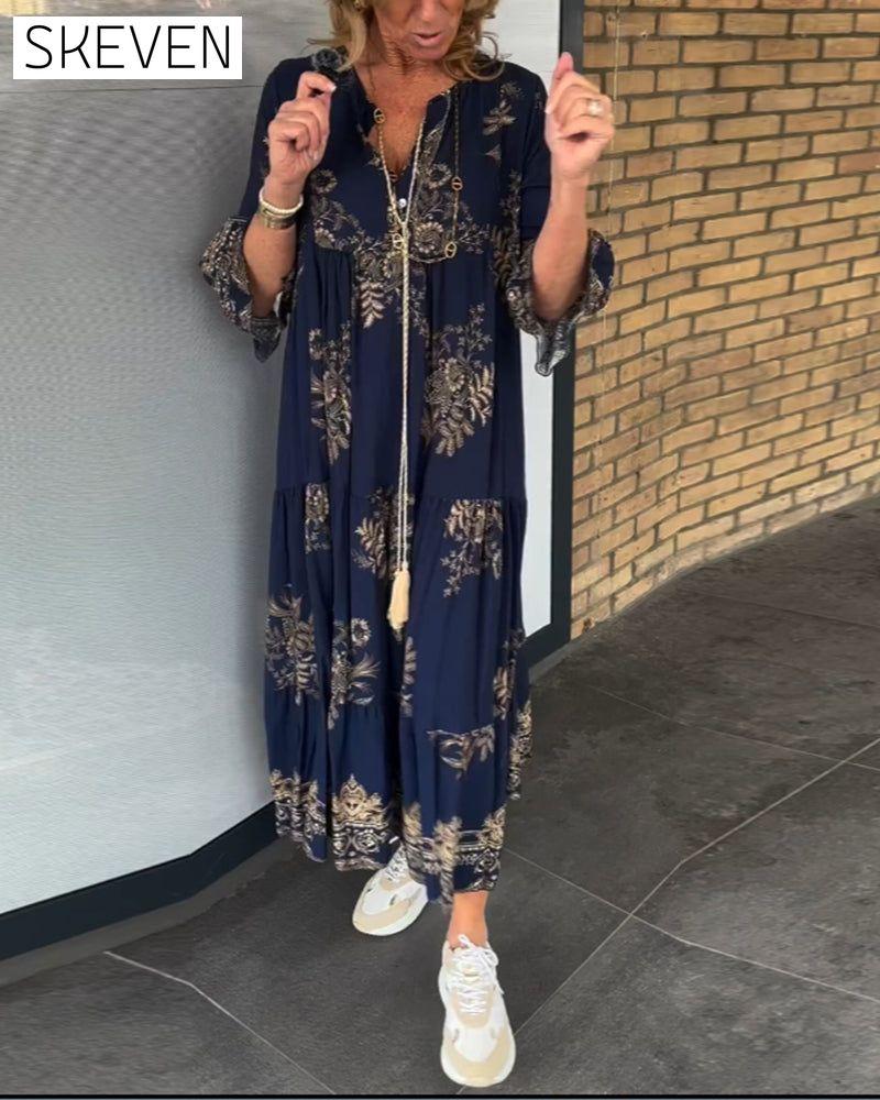 V-neck Vintage Loose Dress