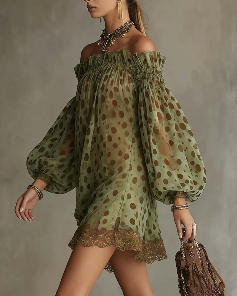 Leopard Print Off-Shoulder Lace Patchwork Dress