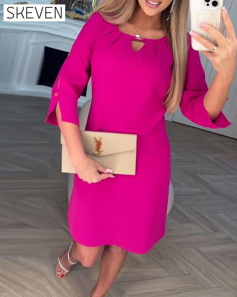 Elegant Solid Color Hollow Straight Dress