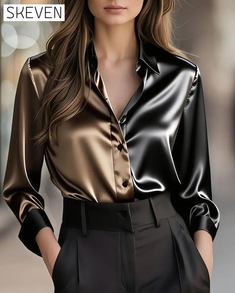Fashionable Business Satin Color Block Shirt