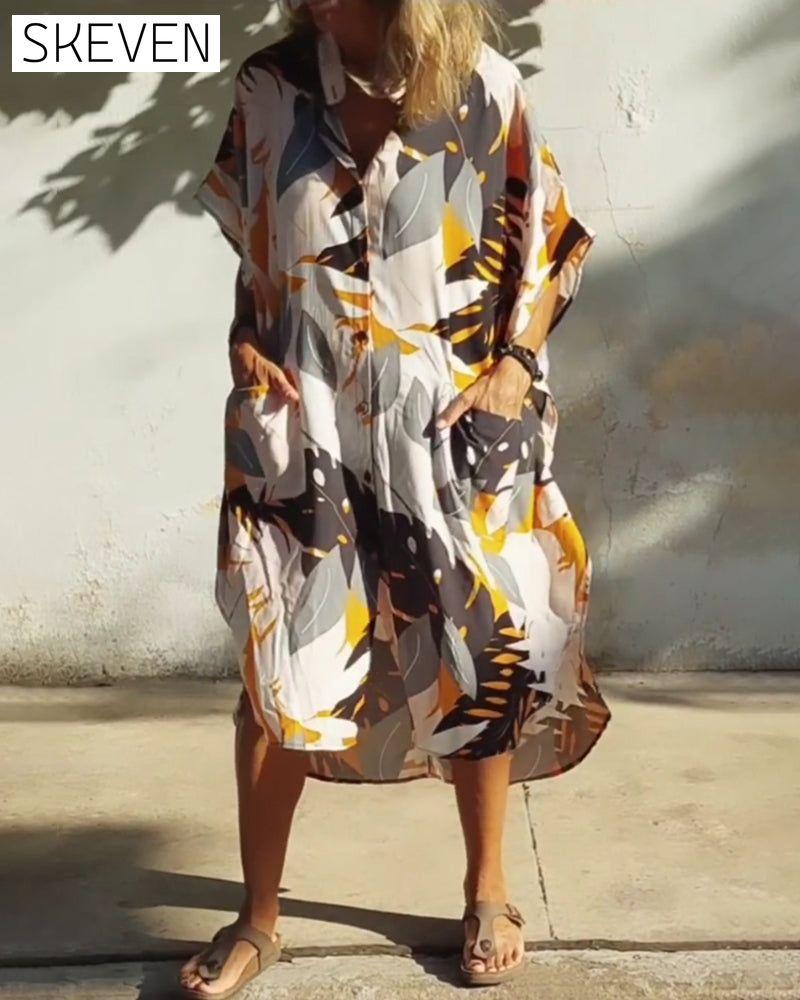 Pocket maple leaf print dress