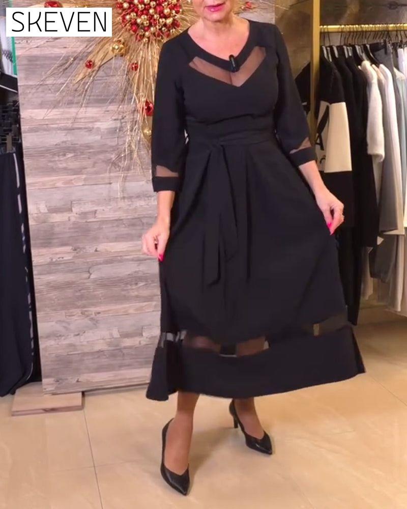 Fashion V-Neck Mesh Stitching Dress