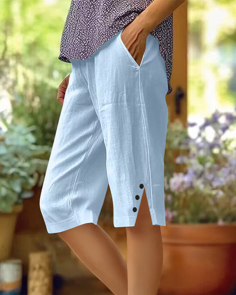 Elastic Waist Casual Bermuda Pants