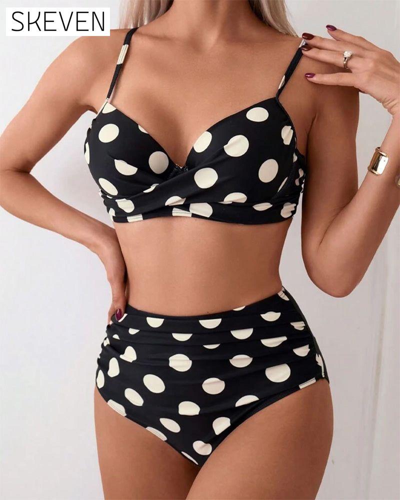 Zweiteiliger Badeanzug im BH-Stil mit Polka-Dots und hohem Bund