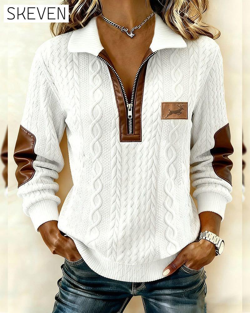 Sweat-shirt à manches longues zippé et color-block