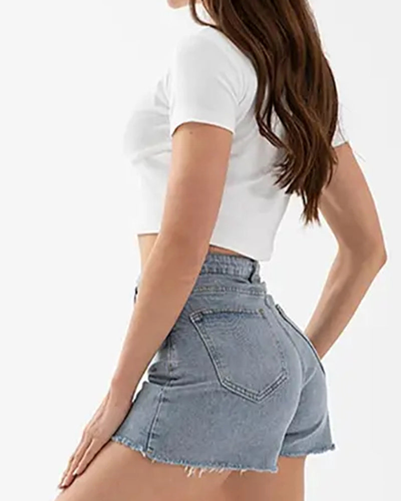 Cross Waist Denim Shorts
