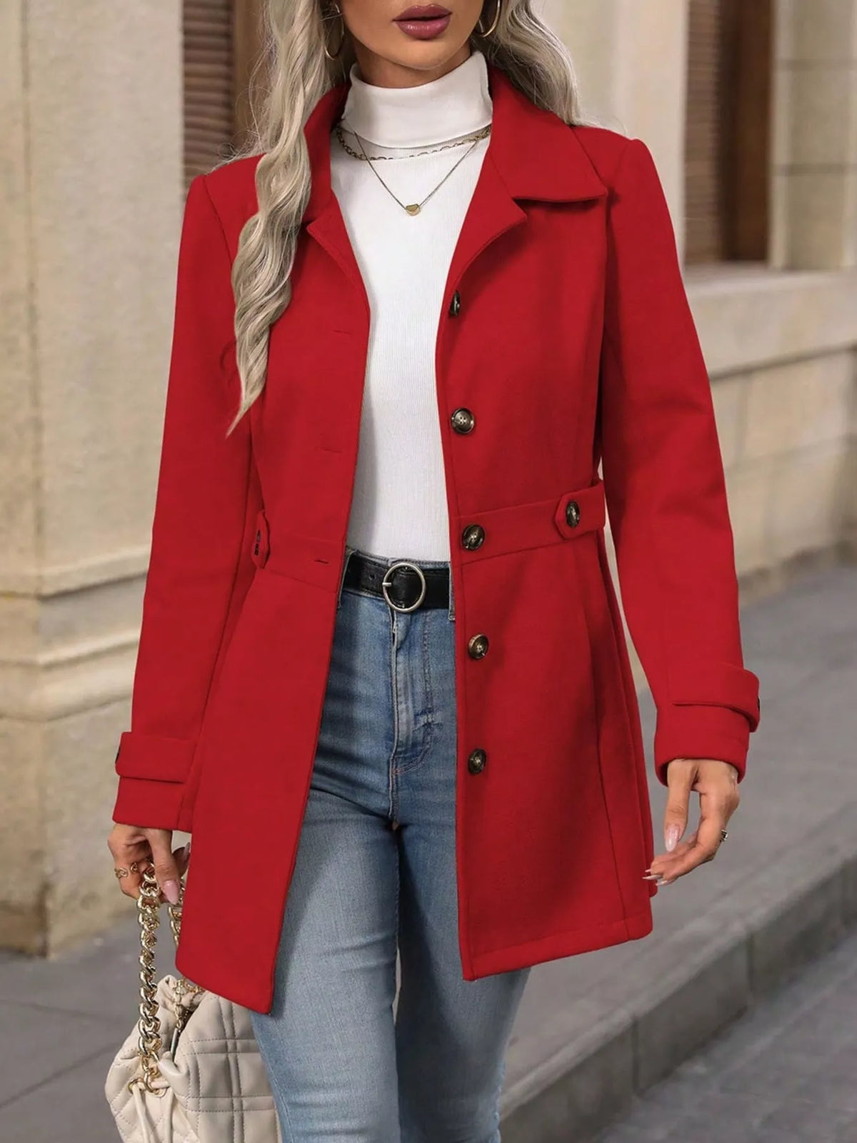 Single-Breasted Long Sleeve Coat