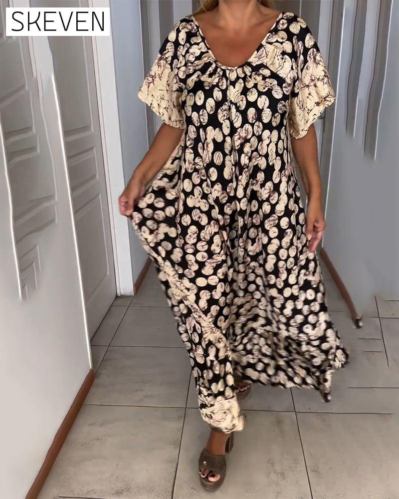 Kurzarmkleid mit V-Ausschnitt und Print