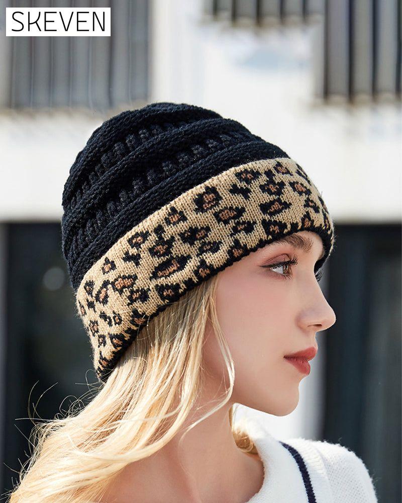 Women Winter Beanie Hat Leopard Warm Earflap Cap