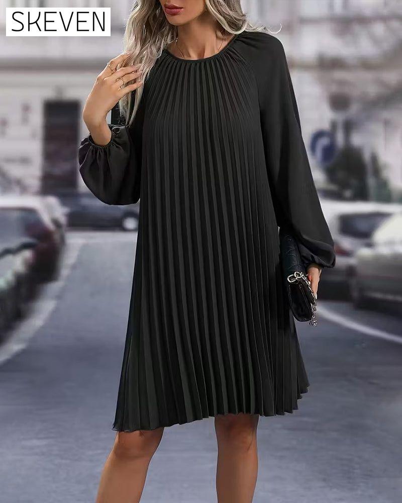 Fashion Solid Color Pleated Dress