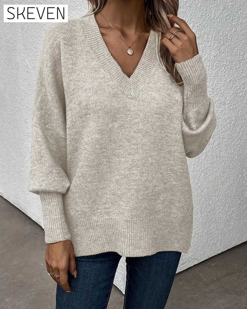 Pullover mit Laternenärmeln und V-Ausschnitt