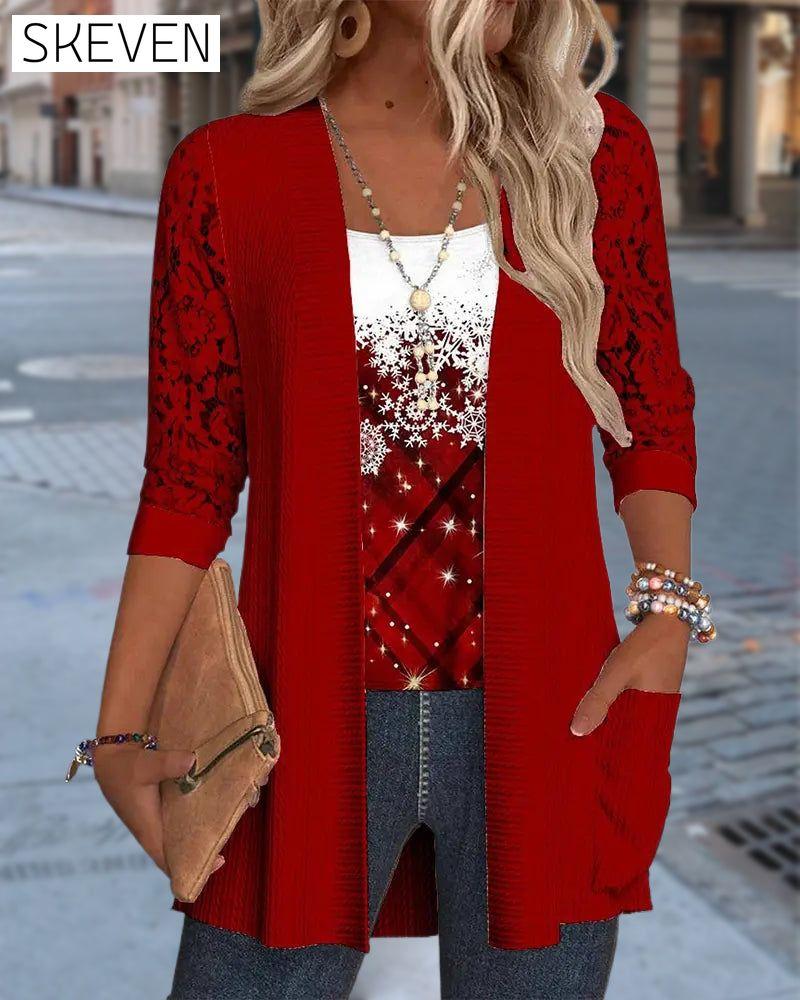 Mock Two-Piece Printed Knit Top