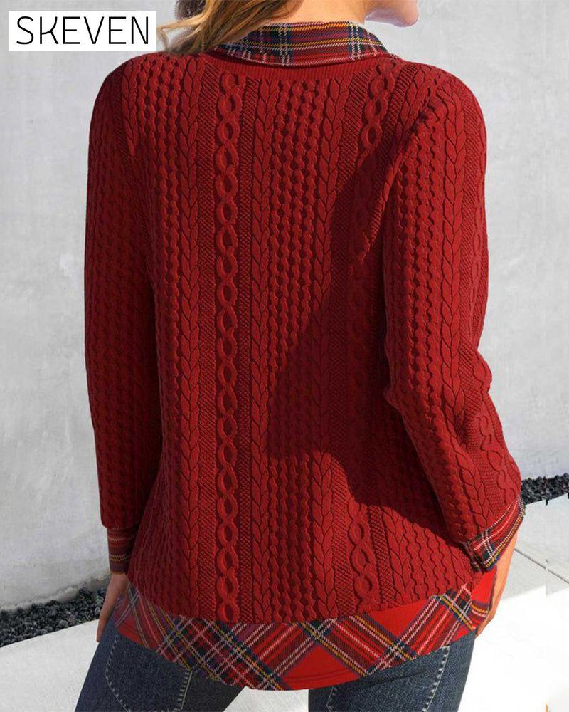 Sweatshirt mit kariertem Patchwork-Revers