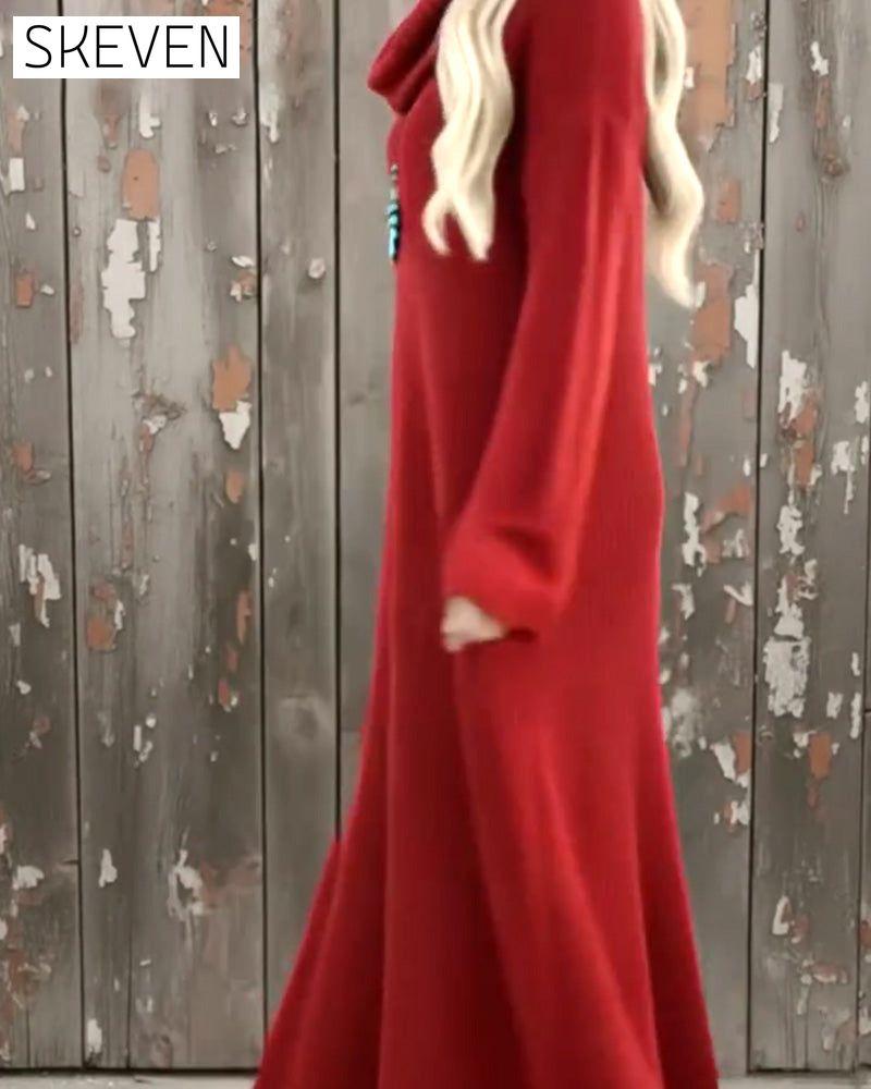 Stilvolles Kleid in Unifarbe mit hohem Kragen