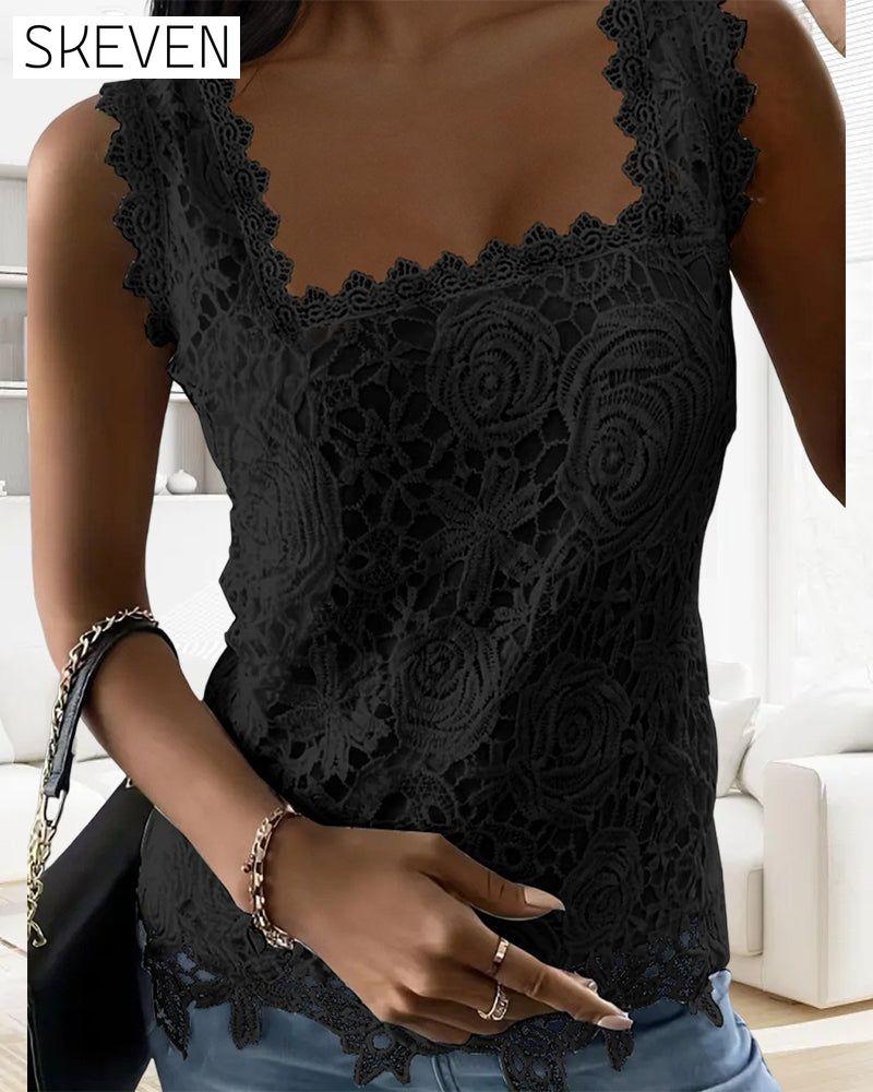 Square collar lace temperament tank top