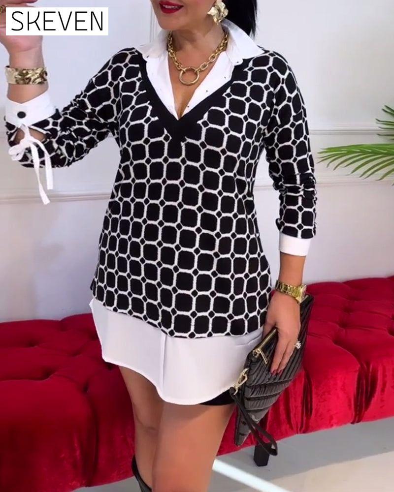 Lapel Check Print Top