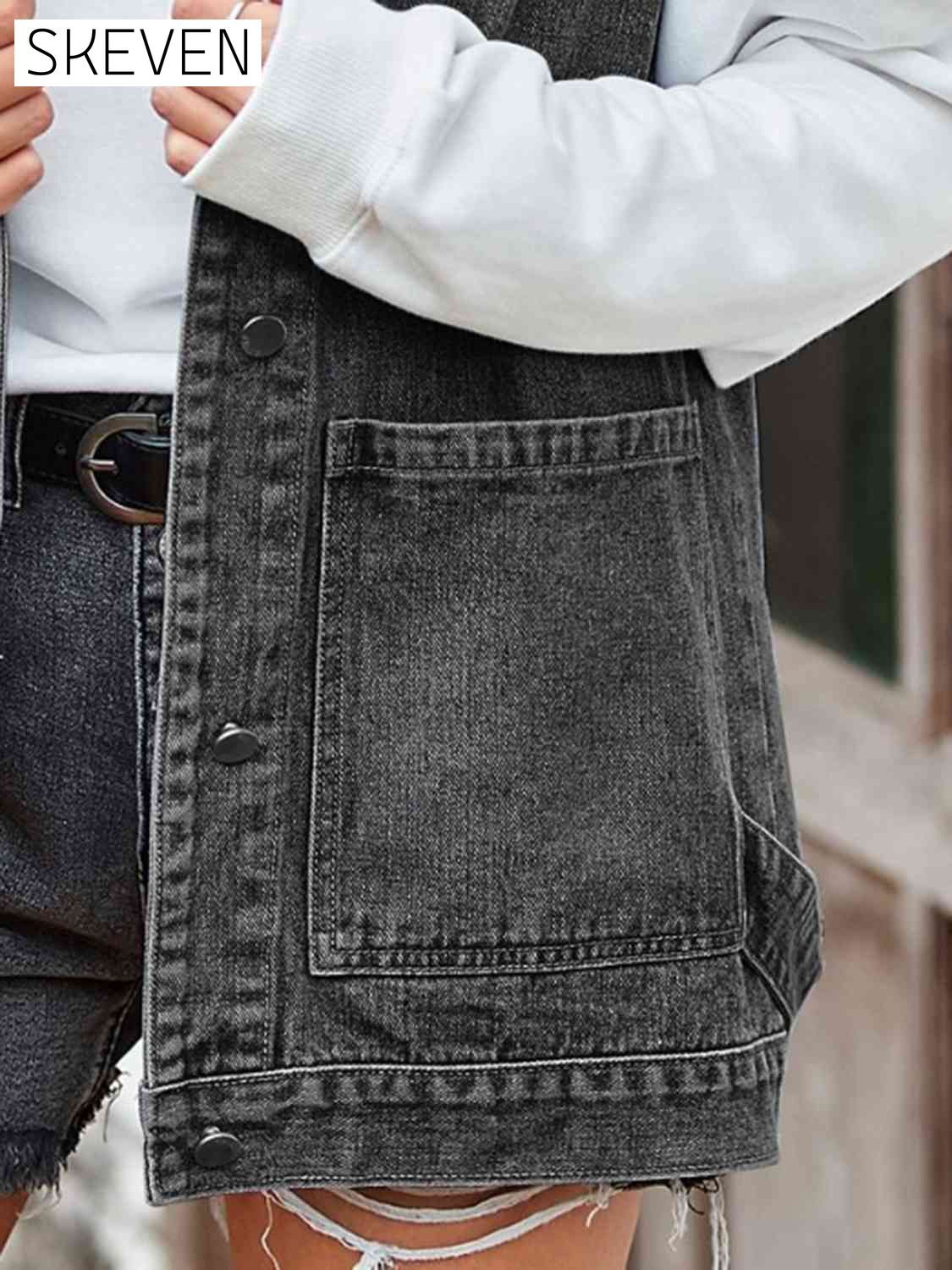 Button Up Sleeveless Denim Jacket with Pockets clothes Manny Ship From Overseas