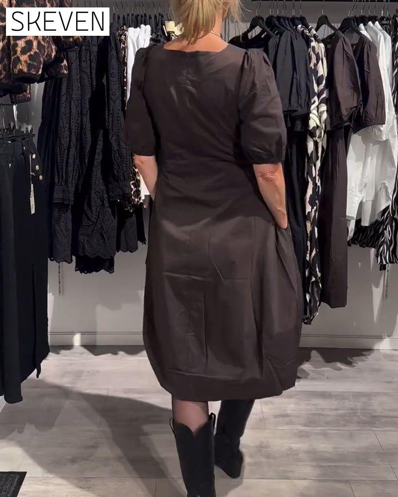 V-Neck Pocket Casual Dress