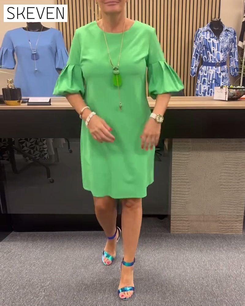 Bell sleeve solid color round neck dress casual dresses spring summer