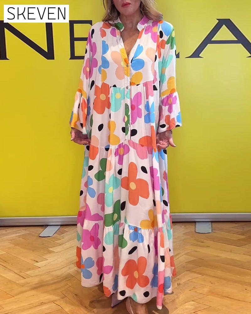 robe décontractée à manches cloche et imprimé floral coloré
