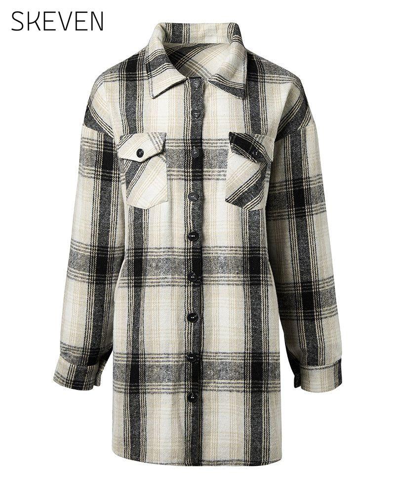 Casual plaid print pocket shirt