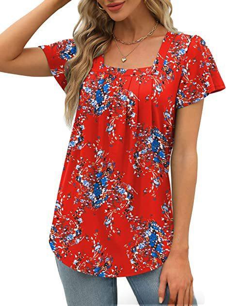 Womens Printed Short-sleeve Casual All Matching Top
