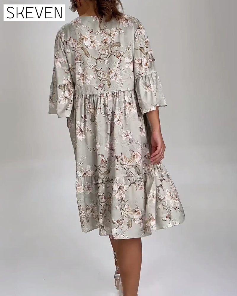 Bell sleeve floral print dress