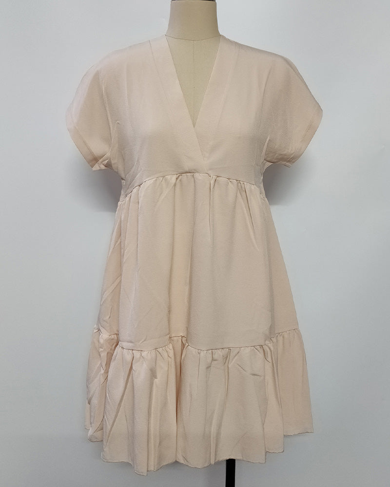 Solid V-Neck Ruffle-Trim Dress