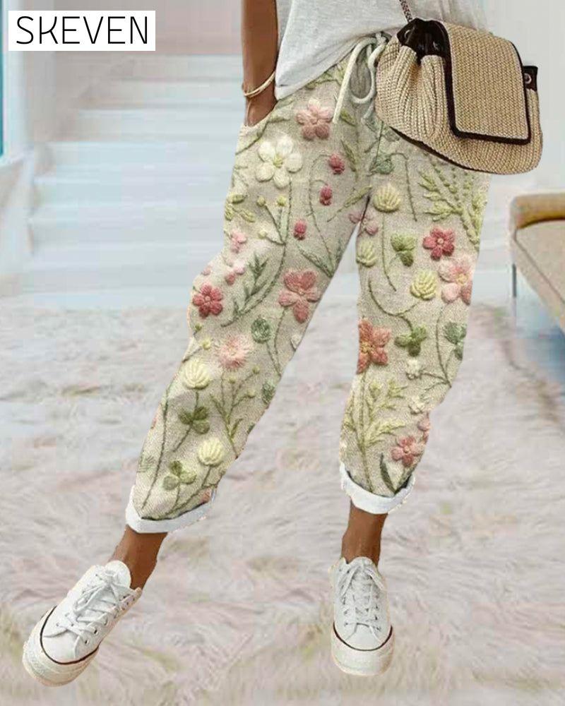 Pocket printed casual pants