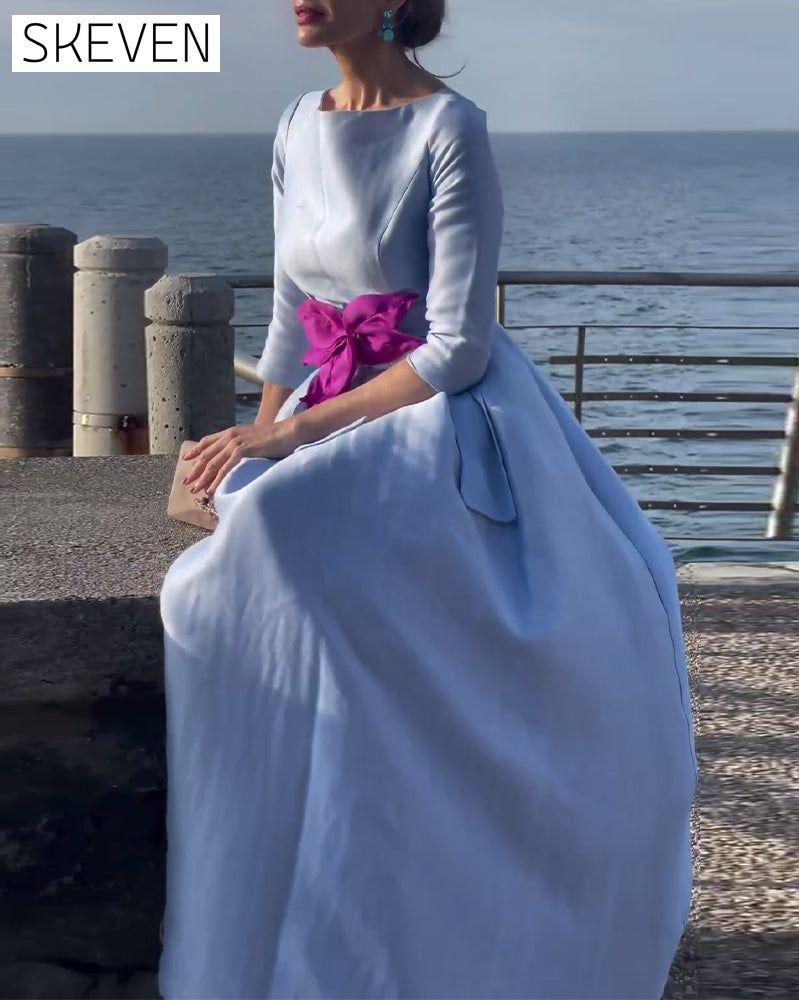 Elegant solid color three-quarter sleeve bow dress 202466 party dresses spring summer