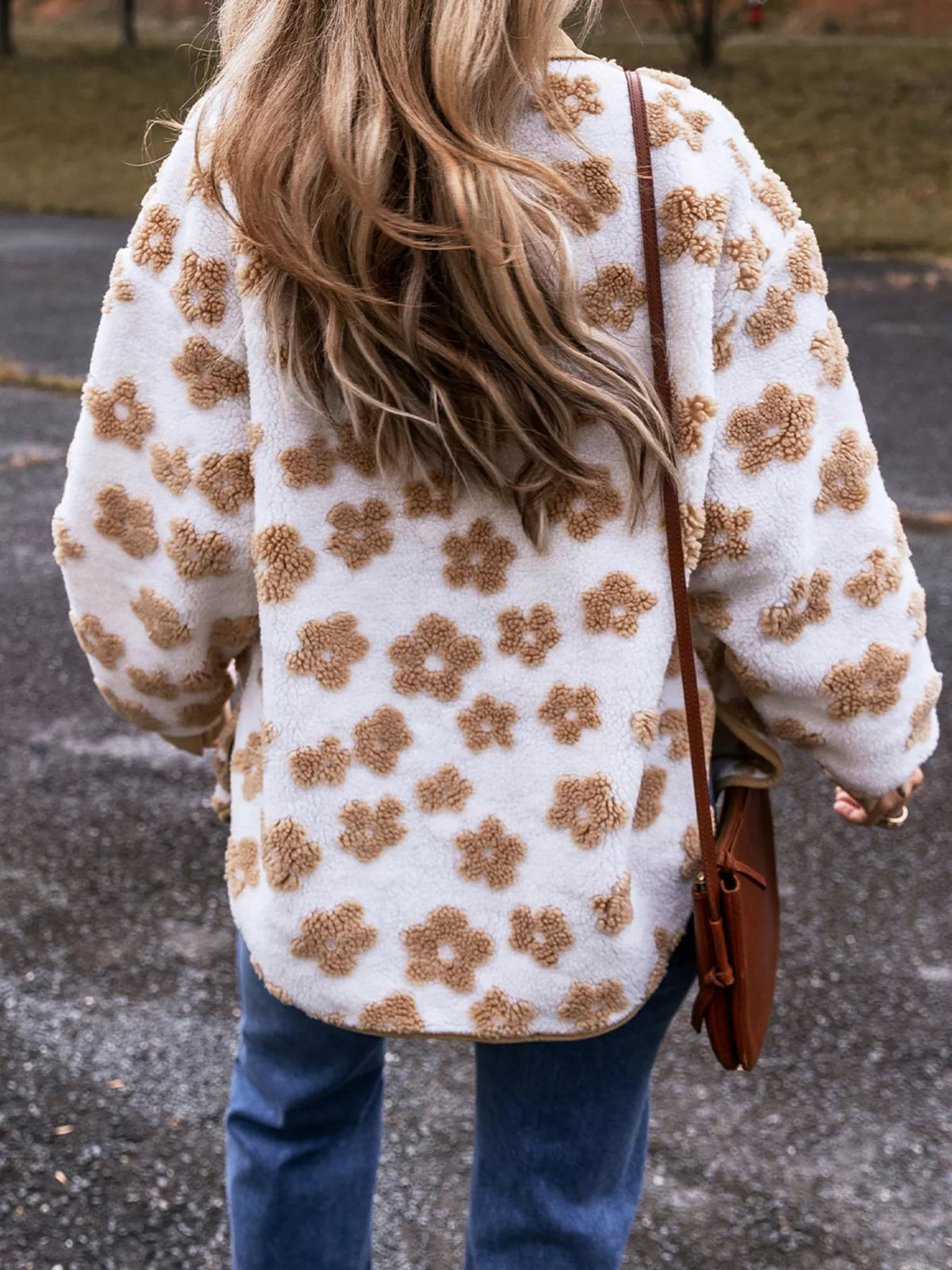 Flower Pattern Button Up Fleece Jacket
