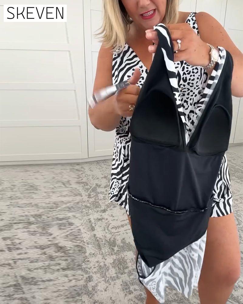 Zebra-Print Slim Fit Badeanzug