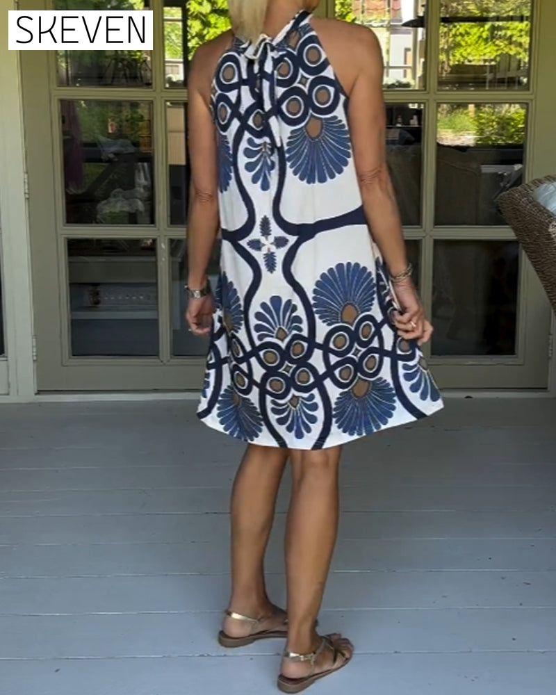 Halter neck vintage print dress