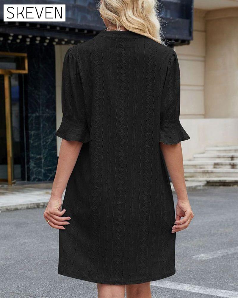 Solid Color V-Neck Dress