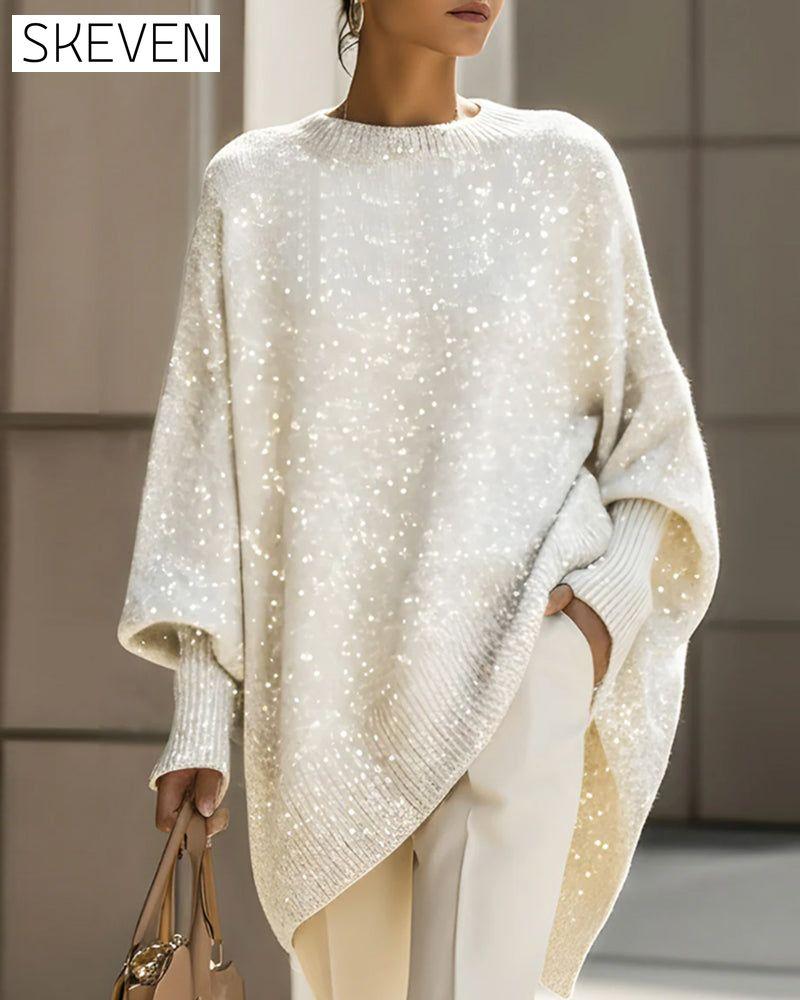 Irregular Sequined Long-Sleeved Jumper