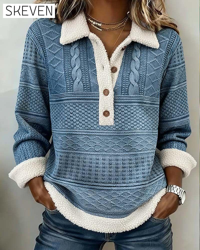 Collared Patchwork Fashion Casual Sweatshirt