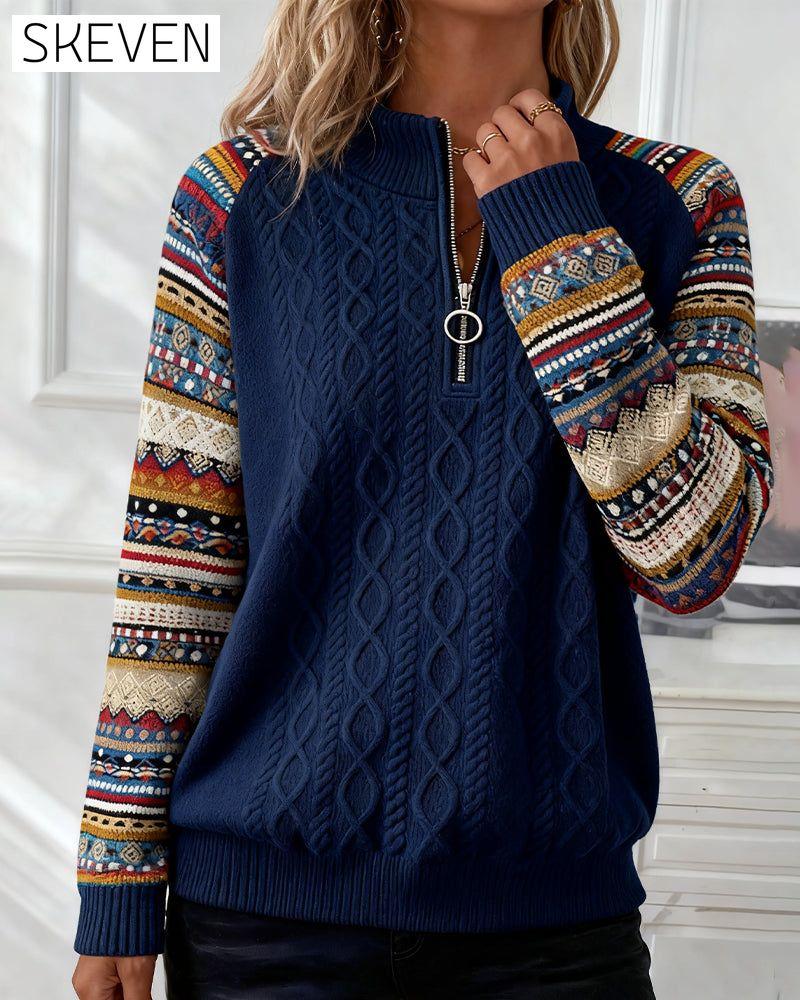 Sweatshirt mit halbem Reißverschluss und Farbblockdesign