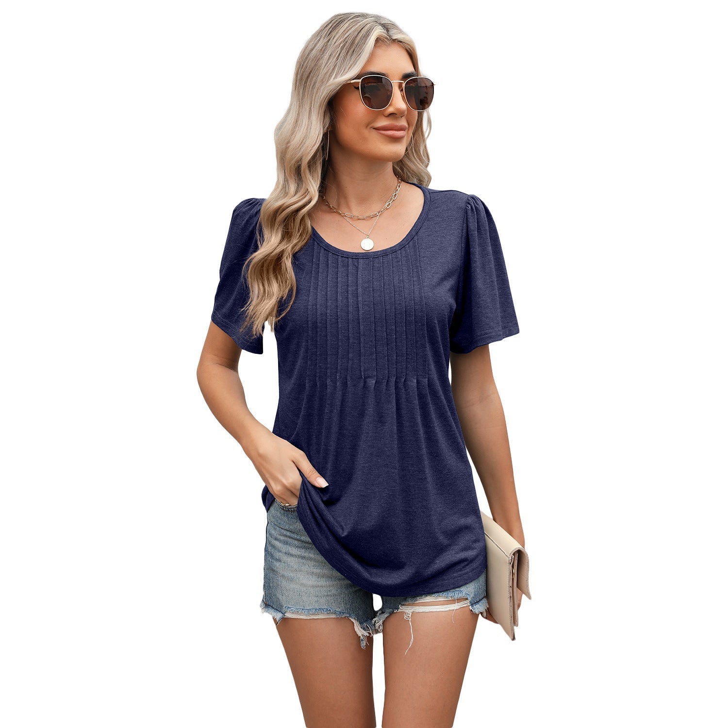 Crew-Neck Striped Loose Short-Sleeve Top For Women