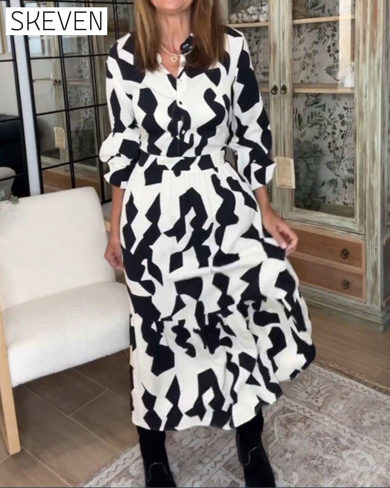 Bedrucktes, langärmeliges, lässiges Maxikleid