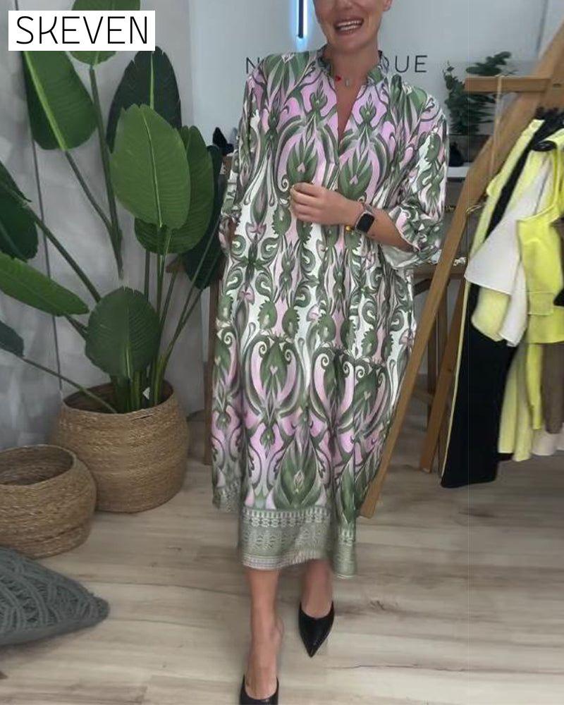 Kleid mit Puffärmeln und Paisley-Muster