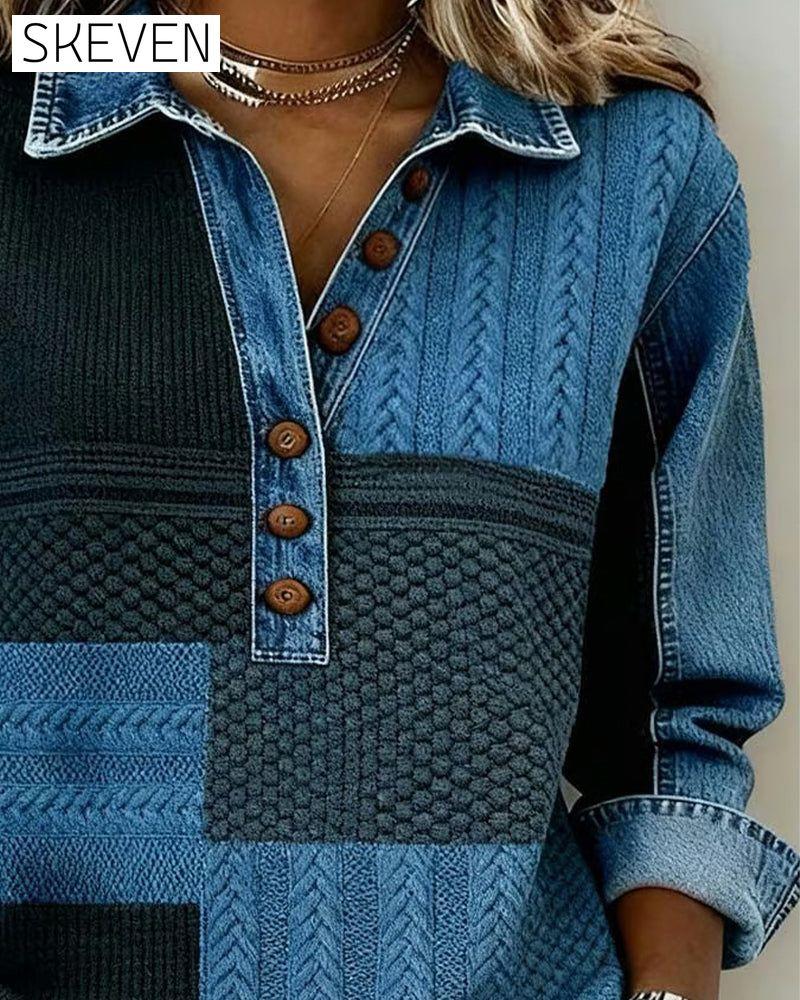 Bedrucktes, langärmeliges Sweatshirt mit Knopfleiste