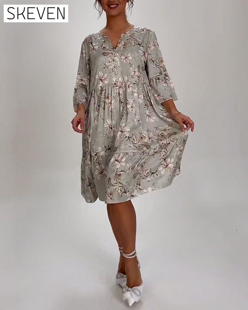 Bell sleeve floral print dress