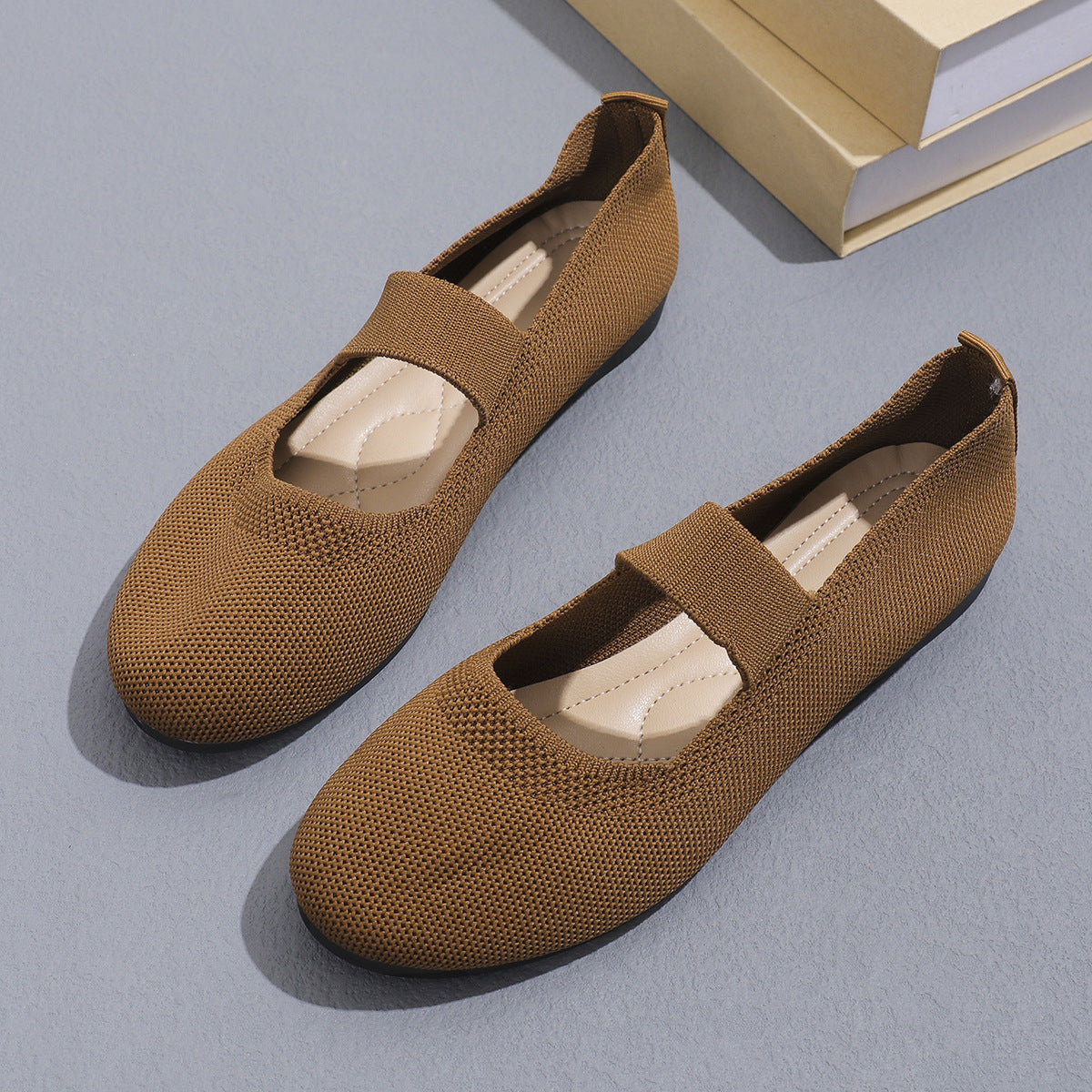 Women's Flat Bottom Pumps Round Toe Shallow Mouth Low-top Slip-on Flyknit