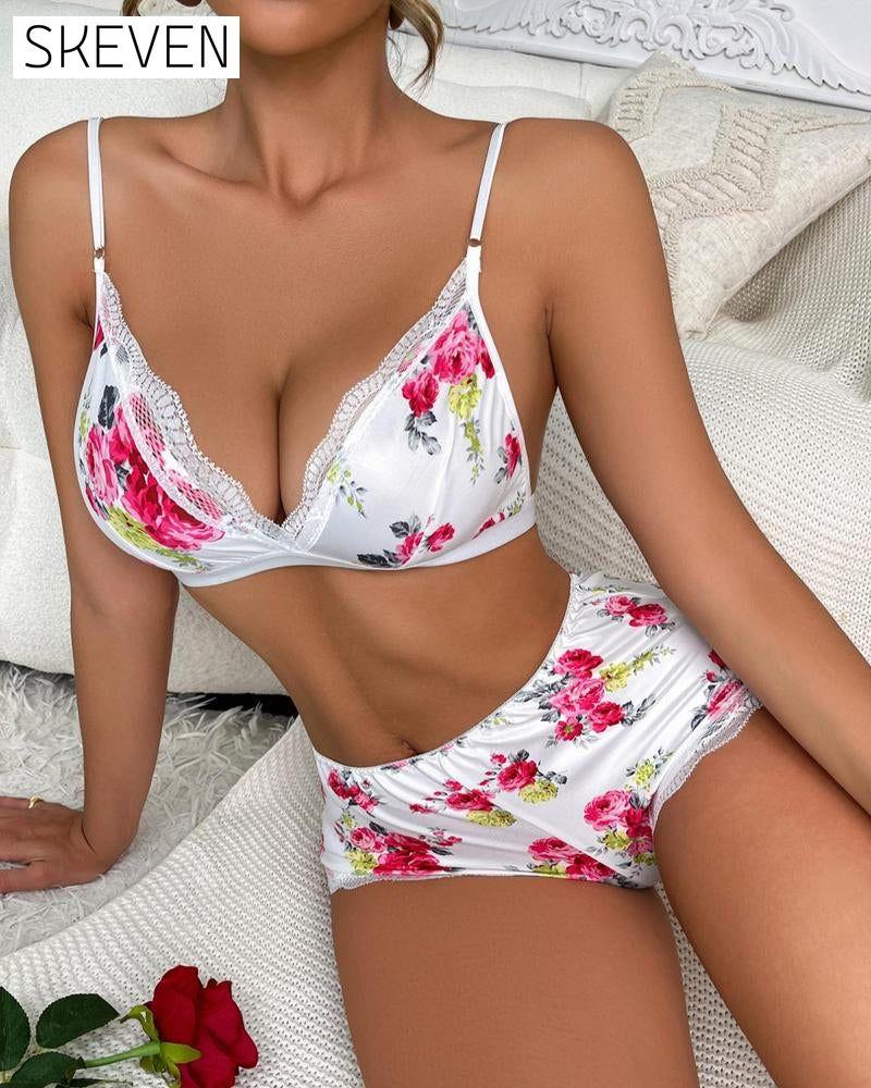 Women's Floral Print Matching Lingerie Wear Set